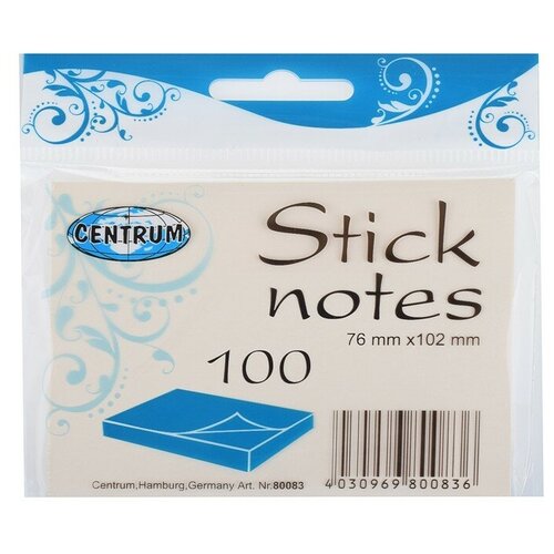 Стикеры с клеевы краем, желтый цвет, 100 листов, размер 76х100 мм.