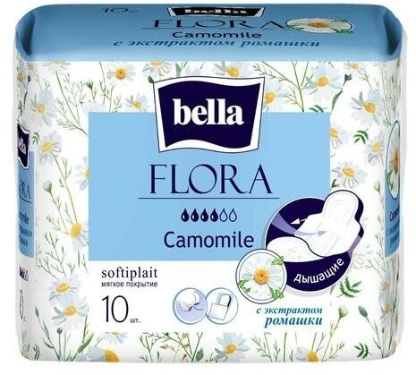 Bella Прокладки женские гигиенические bella FLORA Camomile с экстрактом ромашки по 10 шт.