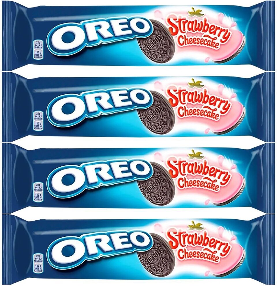 Oreo Печенье шоколадное, Клубничный чизкейк, Флоу-пак, 4х154гр. - фотография № 3