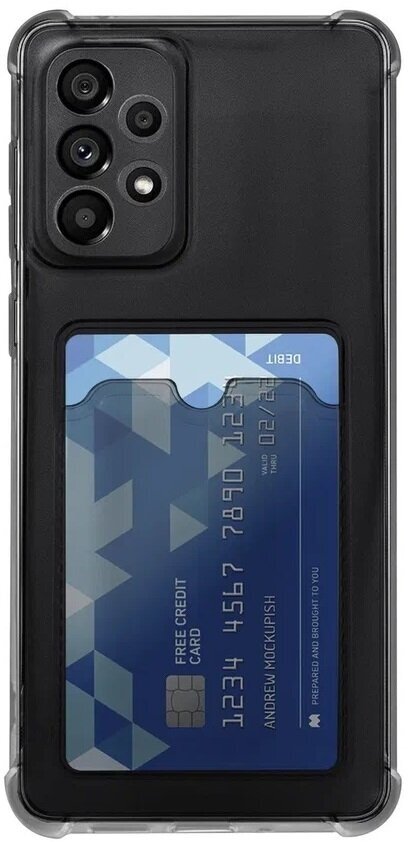 Прозрачный черный силиконовый чехол картхолдер на Samsung Galaxy A33 5G / Тонкий противоударный бампер на Самсунг Галакси А33 5 Джи с защитой камеры