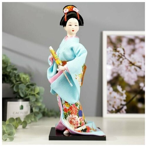 фото Кукла коллекционная "японка в голубом кимоно с зонтом" 30 см. sweet home