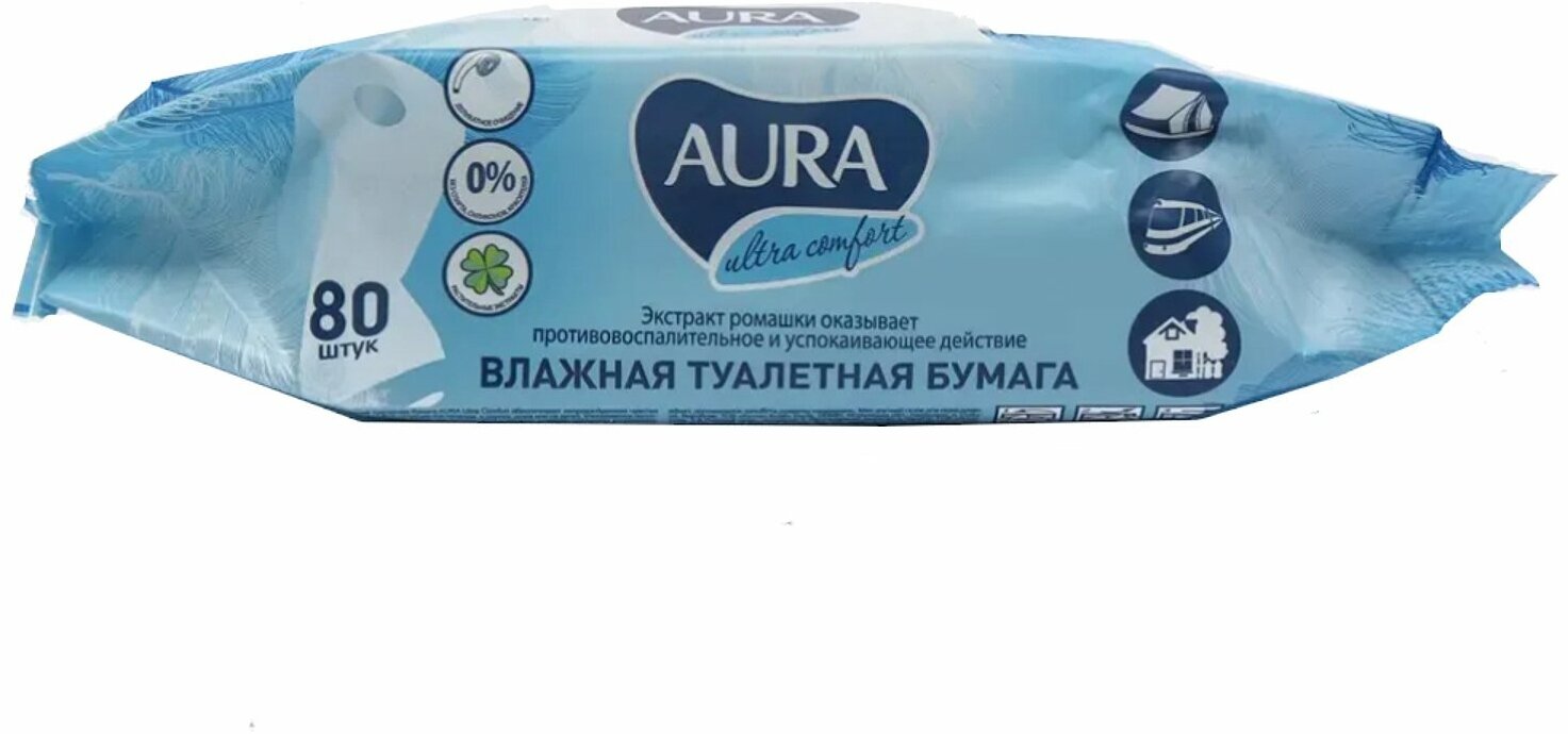 Влажная туалетная бумага Aura Ultra Comfort 80 шт - фото №12