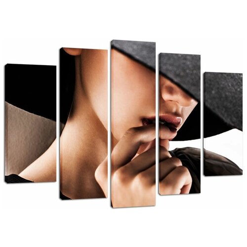 Модульная картина Decorshop 86 Девушка в чёрной шляпе 80*125 см