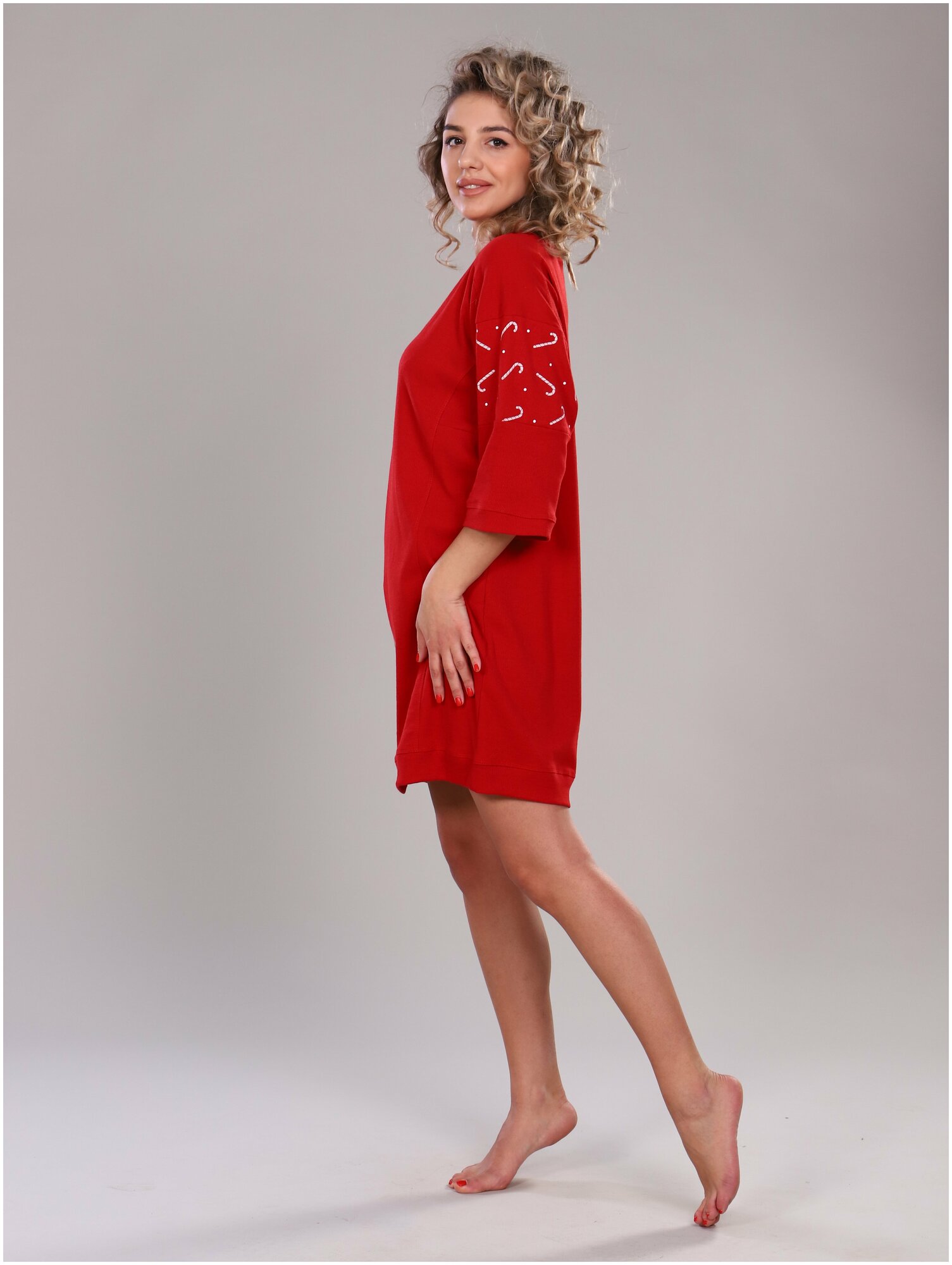 Платье домашнее новогодняя , туника трикотажная красная, NINEL - фотография № 4
