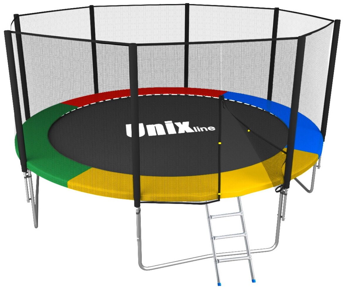 Каркасный батут Unix Line 12ft Simple с внешней сеткой и лестницей 366х366х269 см мультиколор