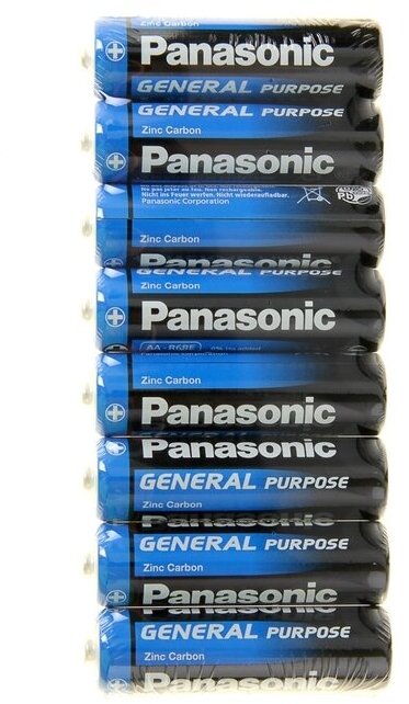 Panasonic Батарейка солевая Panasonic General Purpose, AA, R6-8S, 1.5В, спайка, 8 шт.