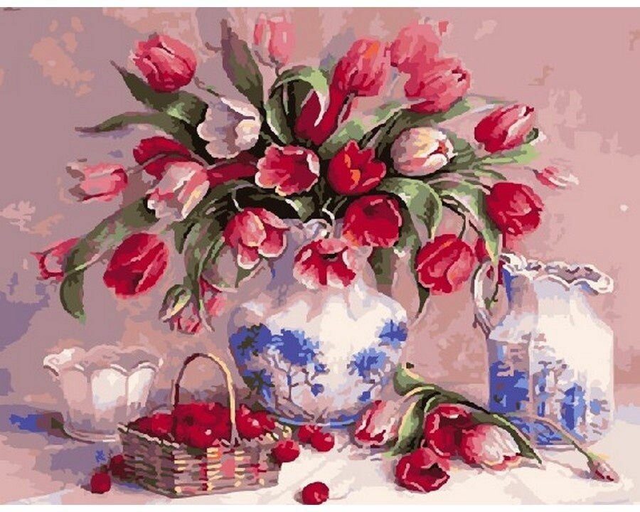 Картина по номерам Цветочно-ягодный натюрморт 40х50 см