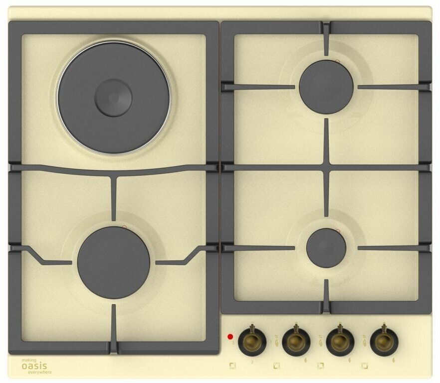 Газовая варочная панель Oasis P-MR (K), бежевый - фотография № 3