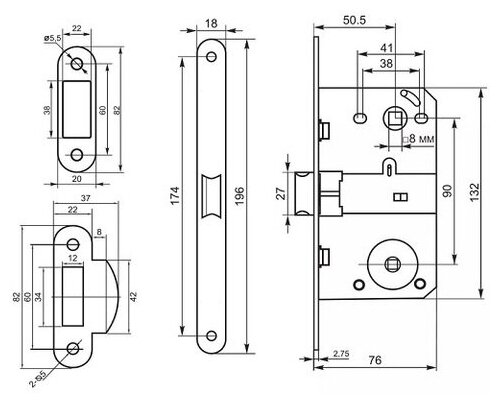 Защелка межкомнатная PALLADIUM 390 AB бронза - фотография № 5