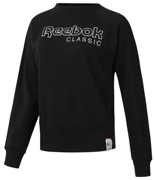 Свитшот Reebok, силуэт прямой, средней длины, размер 40, черный