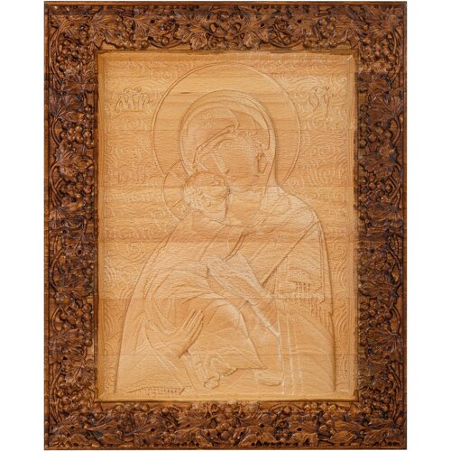 Владимирская икона Божией Матери, деревянная, резная, ручная работа икона божией матери владимирская 85200 18х23 см