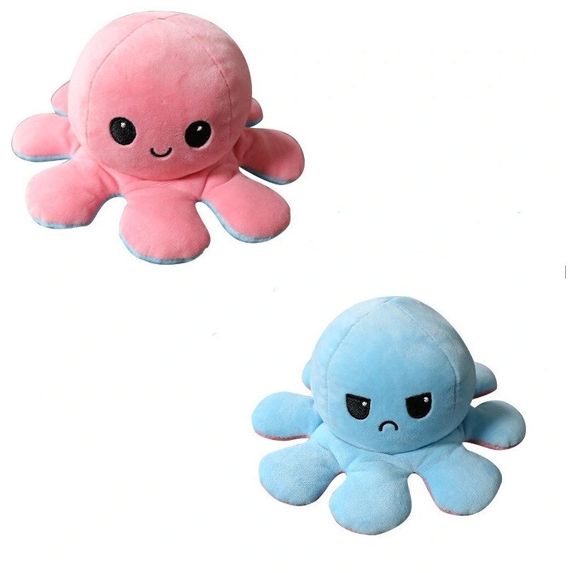 Мягкая игрушка Осьминожка - перевертыш, Осьминог вывернушка , двухсторонний голубой-розовый