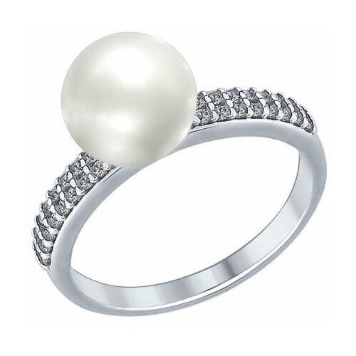 фото Серебряное кольцо sokolov 94012337 с фианитом и жемчугом, размер 16,5 diamant-online
