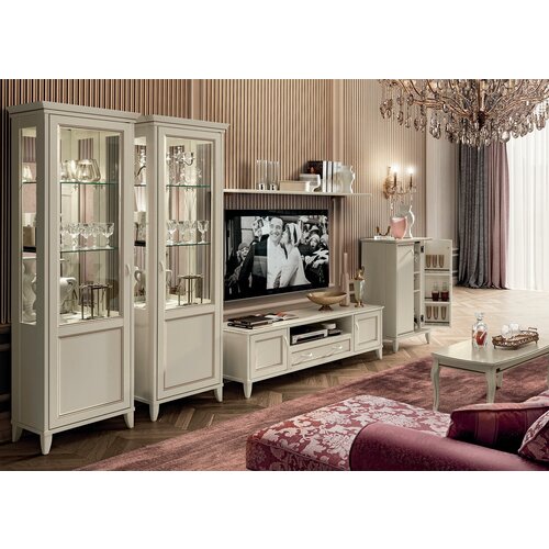Комплект мебели для гостиной Giotto, витрина, тумба ТВ, витрина-бар, слоновая кость, Италия