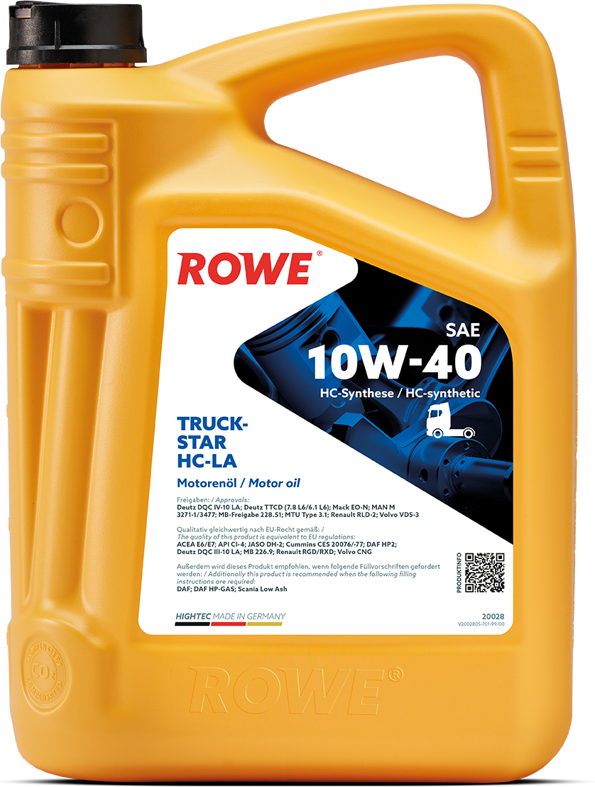 Синтетическое моторное масло ROWE Hightec Truckstar SAE 10W-40 HC-LA, 5 л