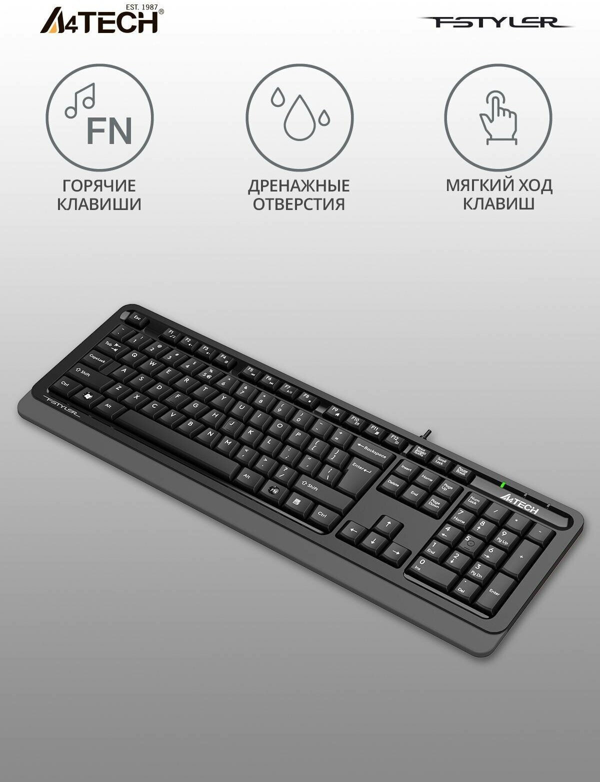 Клавиатура A4TECH Fstyler FKS10, USB, черный оранжевый [fks10 orange] - фото №4