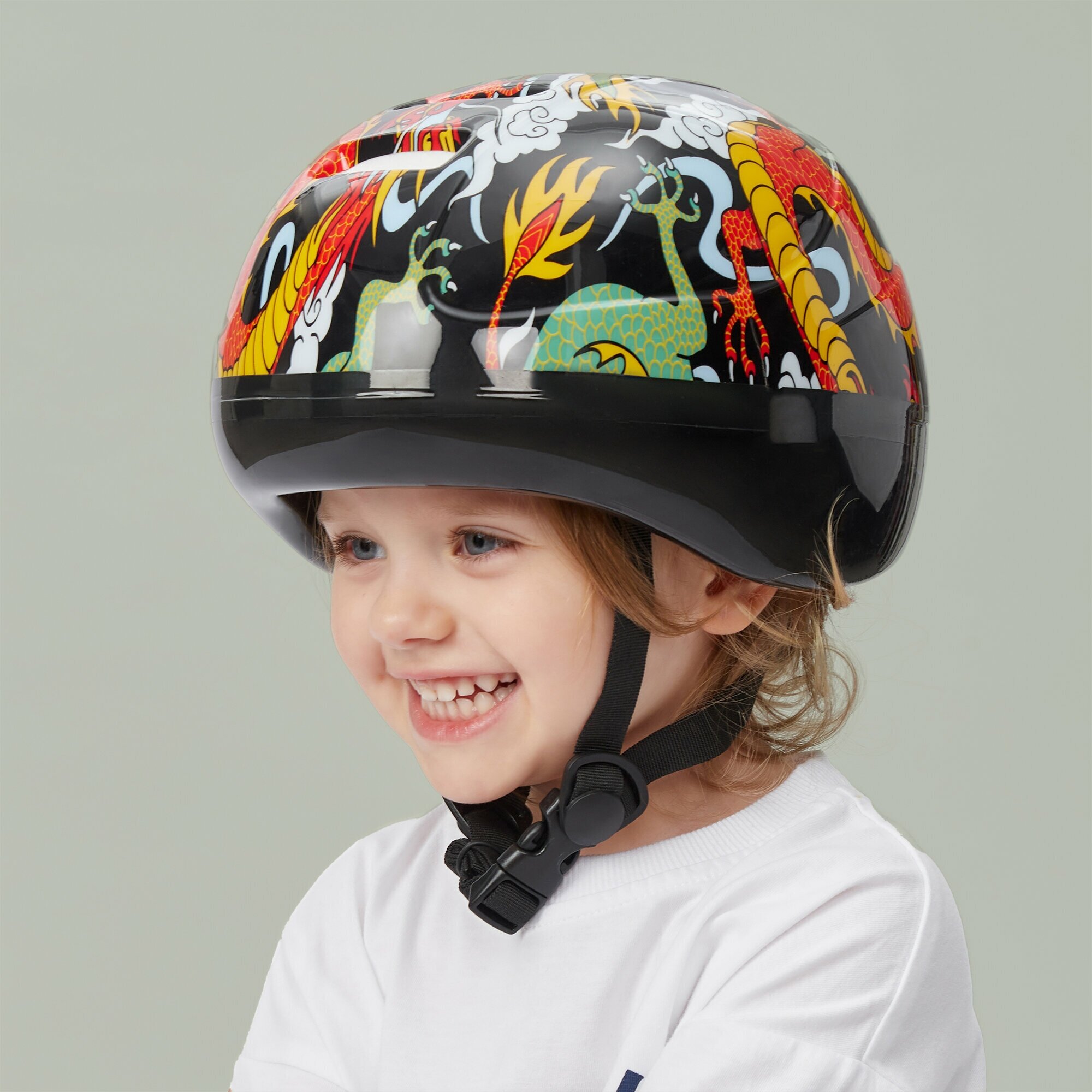 50003, Шлем детский защитный Happy Baby STONEHEAD от 1 до 6 лет, размер S, обхват головы 46-54 см, регулируемый размер, черный, дракон