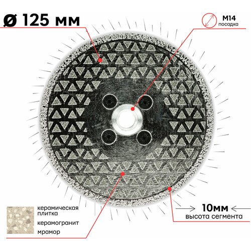 Диск алмазный отрезной с гальваническим напылением 125 мм с флянцем М14