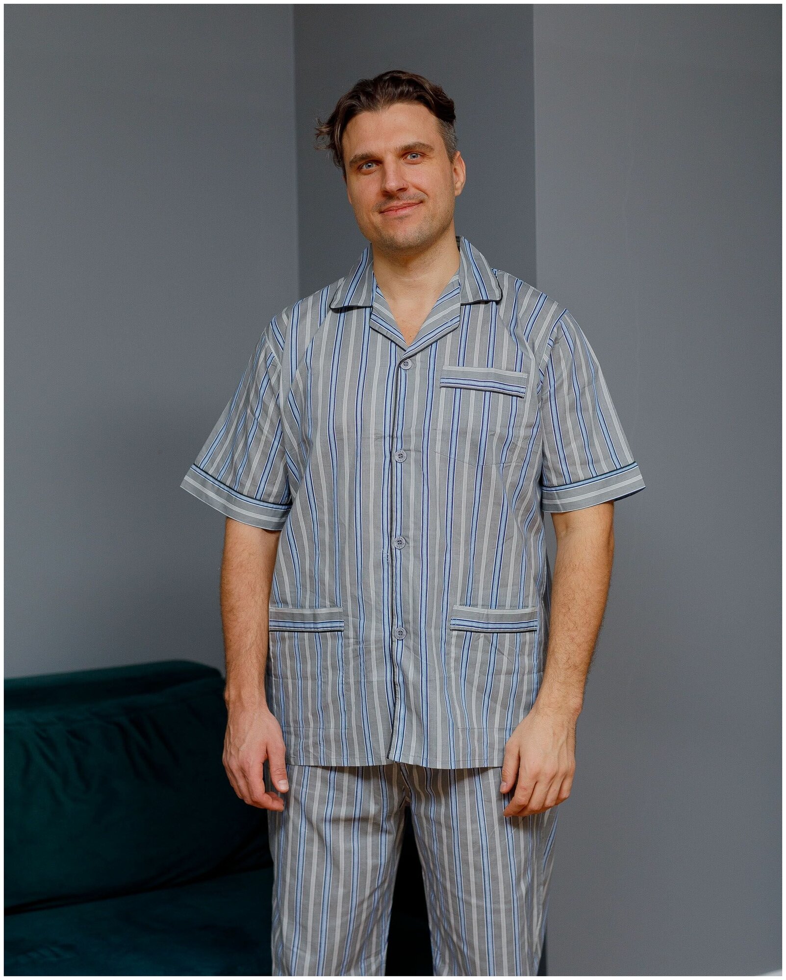Пижама мужская с брюками и рубашкой с коротким рукавом хлопок Global - фотография № 8