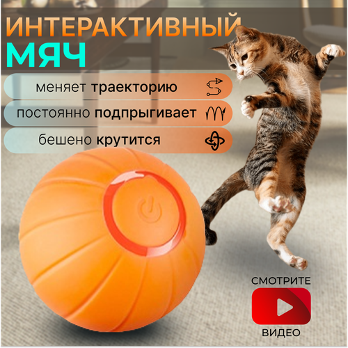 Интерактивный мяч для кошек и котят/прыгающий мяч/игрушка для котят/smart мяч/диаметр 4,2 см/оранжевый