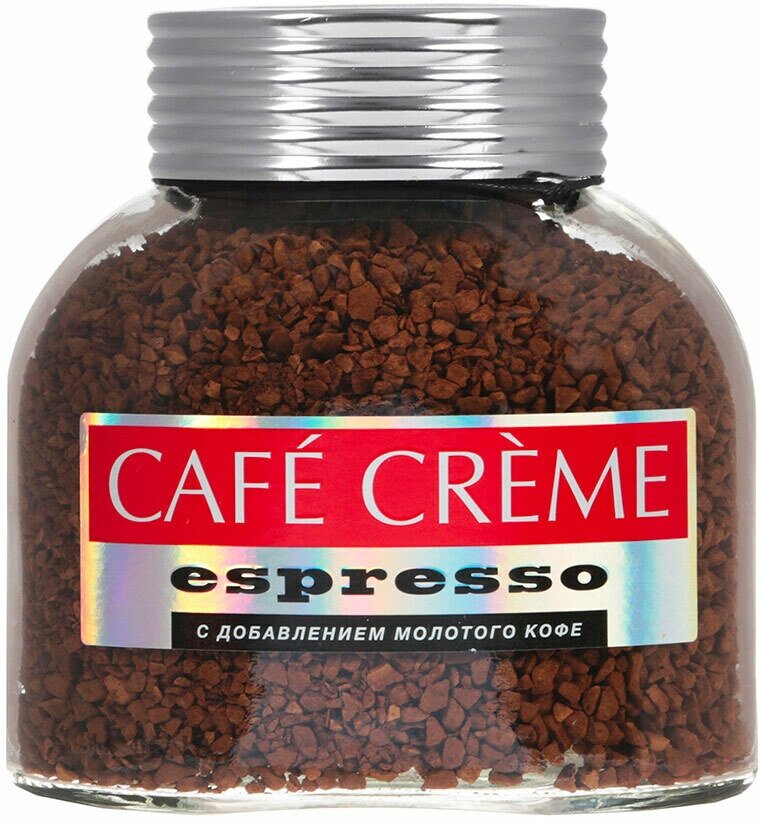Кофе растворимый Cafe Creme Espresso сублимированный с добавлением жареного молотого кофе, стеклянная банка, 100 г - фотография № 5