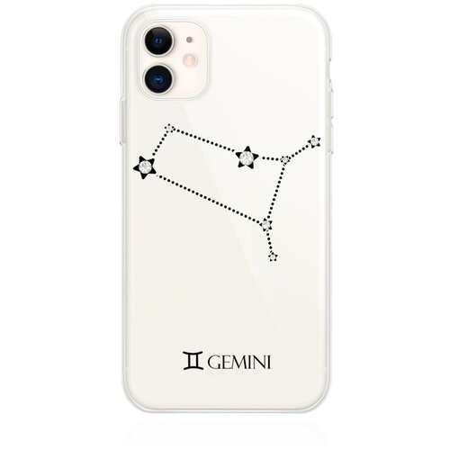 Прозрачный силиконовый чехол с кристаллами Lux для iPhone 11 Знак зодиака Близнецы Gemini для Айфон 11