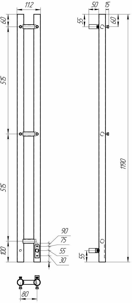 Полотенцесушитель электрический Point Деметра PN12812B П3 80x1200 диммер справа, черный - фотография № 9