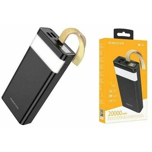 Портативный внешний аккумулятор Power Bank BOROFONE BJ18 20000 mAh LED c фонариком и ремешком черный 313300₽