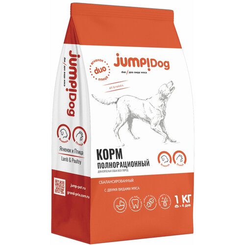 Сухой корм для собак jump! Duo, для здоровья костей и суставов, птица, ягненок 1 кг