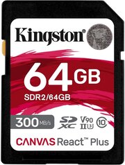 Карта памяти SDXC 64ГБ Class10 Kingston Canvas React Plus UHS-II U3 (sdr2/64gb)