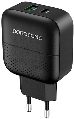 Сетевой адаптер питания Borofone BA46A Premium Black зарядка USB-C PD 18W и QuickCharge3 3A 2 USB-порта, черный