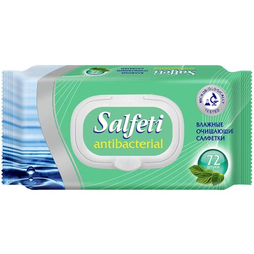 Влажные салфетки Salfeti антибактериальные с клапаном, 432 шт. (6 упаковок по 72 шт)
