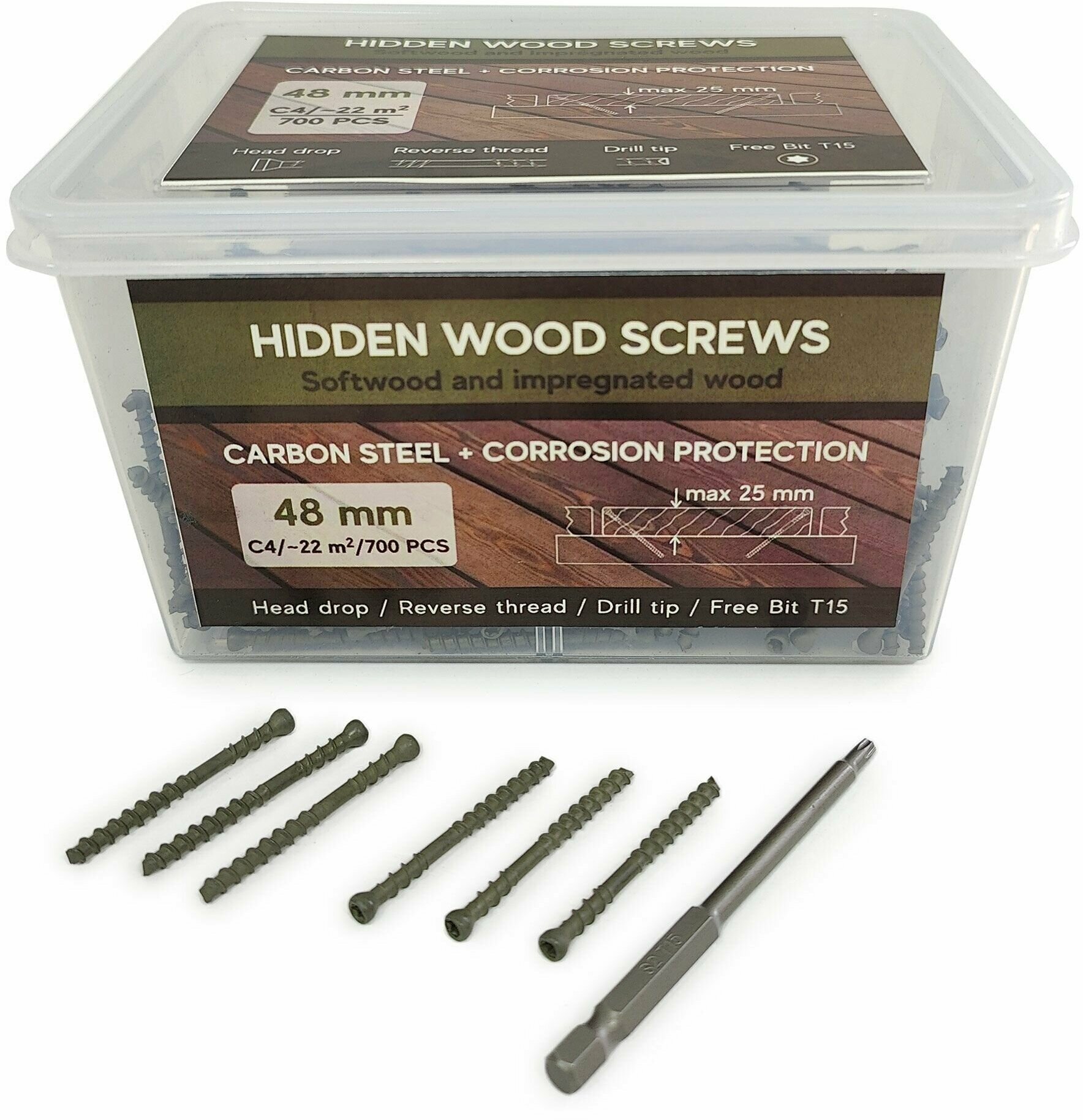 Саморезы Hidden Wood Screws C4 48 mm 700 шт, для скрытого крепежа террасной доски — купить в интернет-магазине по низкой цене на Яндекс Маркете