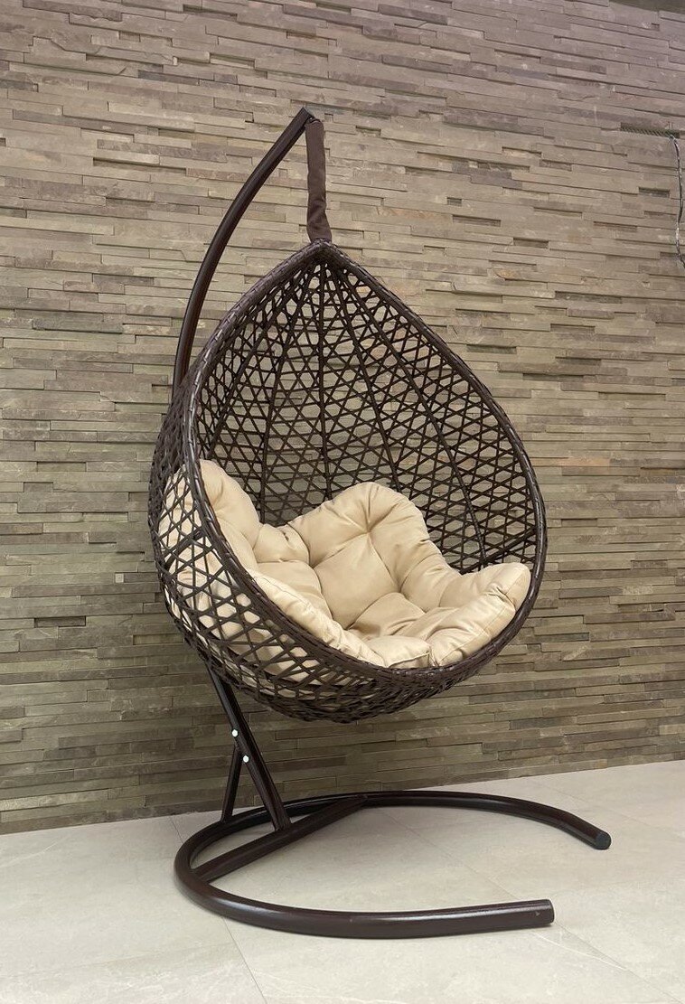 Подвесное кресло-кокон MONTBLANC коричневый + каркас (бежевая подушка Relax) - фотография № 3