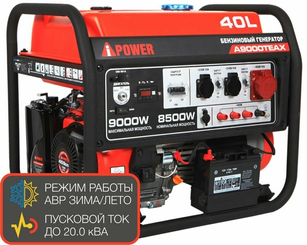 Комплект Генератор бензиновый A-iPower A9000TEAX (9кВт)+ АВР 400В - фотография № 2