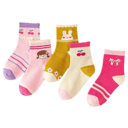 Носки детские для девочек с рисунками-вышевкой 4-8 лет (светло-розовый, №2 на фото)