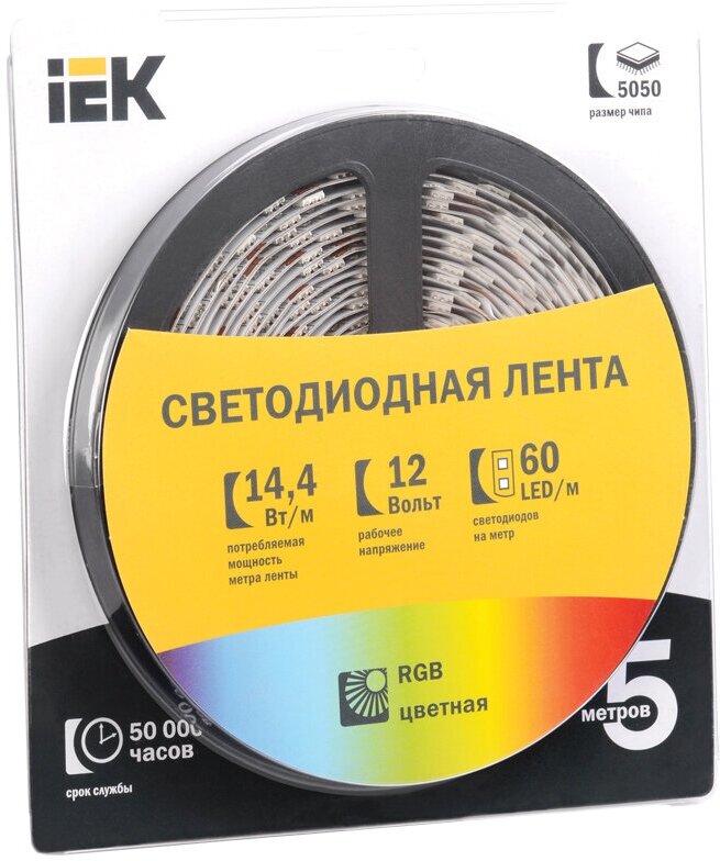 Светодиодная лента IEK LED LSR-5050RGB60-14.4-IP20-12V, 5 м, светодиодов: 300 шт. - фотография № 2