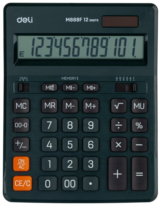 Калькулятор настольн. полноразм. Deli EM888F12р дв. пит202x158мм темно-зел