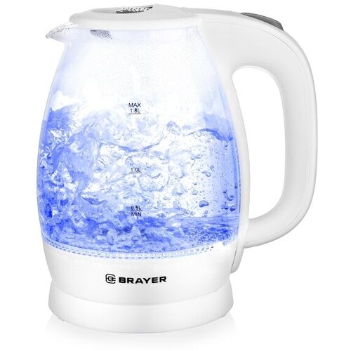 Чайник электрический 18Л 2200ВТ диск стекло внутр подсв встроен фильтр белый BRAYER 375800₽