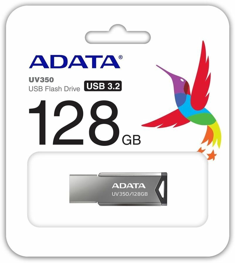 Флешка USB A-Data UV350 128ГБ, USB3.0, серебристый [auv350-128g-rbk]