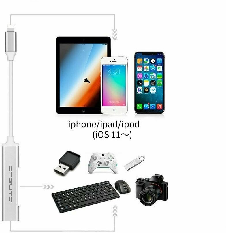 Концентратор USB-Lightning (2*USB, 2*Lightning) Орбита OT-PCR19 Серебро — фото 1