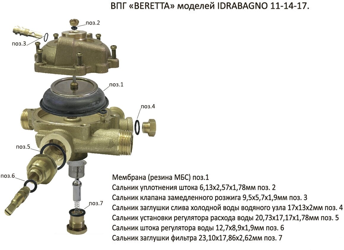 Ремкомплект газовой колонки (водонагревателя) BERETTA мод. Idrabagno 11, 14, 17 кВт (в блистере) 1020219