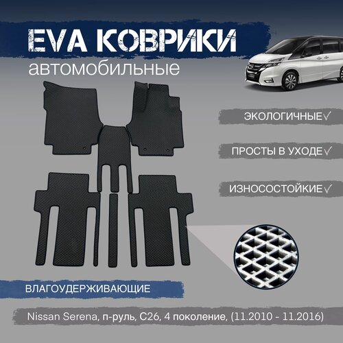 ЕВА коврики с бортами в салон автомобиля Nissan Serena, п-руль, С26, 4 поколение, (11.2010 - 11.2016)