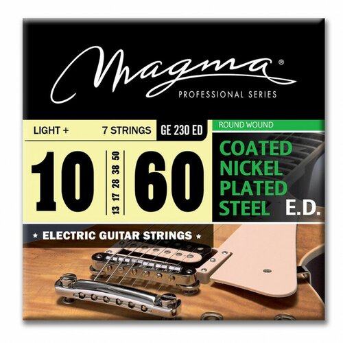 струны для бас гитары magma strings be150n серия nickel plated steel калибр 42 62 80 100 обмотка круглая никелированая сталь Комплект струн для 7-струнной электрогитары 10-60 Magma Strings GE230ED