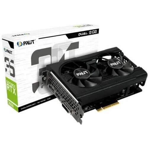 Видеокарта PCI-E Palit GeForce RTX 3050 Dual (NE63050018P1-1070D) 8GB GDDR6 128bit 8nm 1552/14000MHz DVI/HDMI/DP