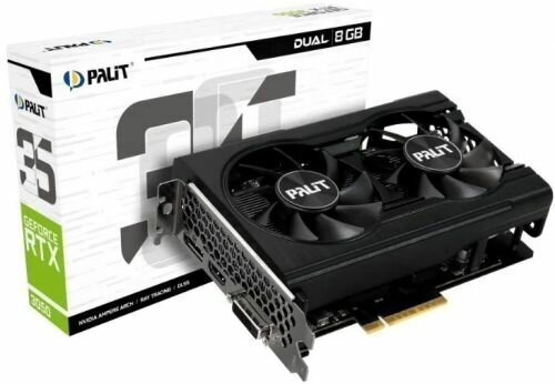 Видеокарта PCI-E Palit GeForce RTX 3050 Dual (NE63050018P1-1070D) 8GB GDDR6 128bit 8nm 1552/14000MHz DVI/HDMI/DP