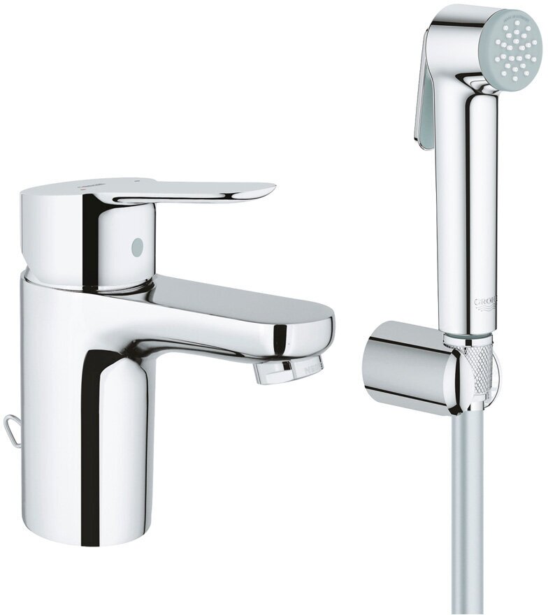 Смеситель для раковины 78 мм, гладкий, с гигиеническим душем Grohe BauEdge 23757000