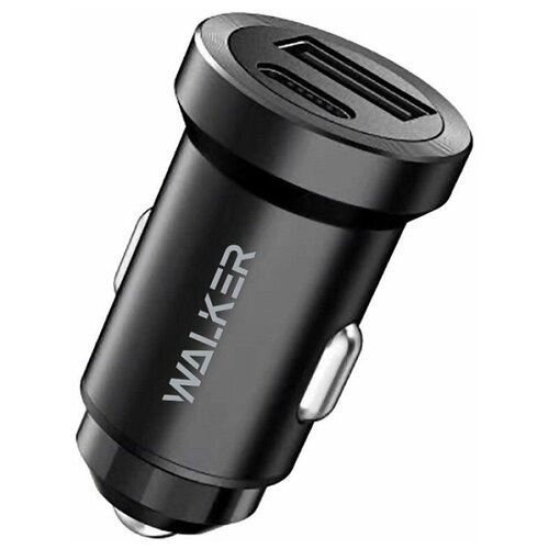Зарядное устройство в прикуриватель WALKER, 2 слота USB+TYPE-C, 3А, 36Вт, быстрая зарядка 3.0, 1 шт