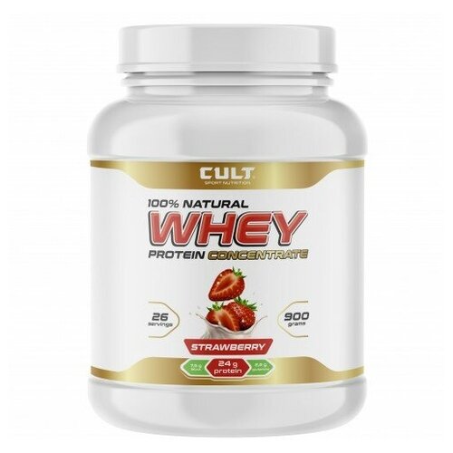 Протеин Cult 100 % natural whey банка (900 gr) клубника протеин cult whey protein 80 2270 гр шоколад