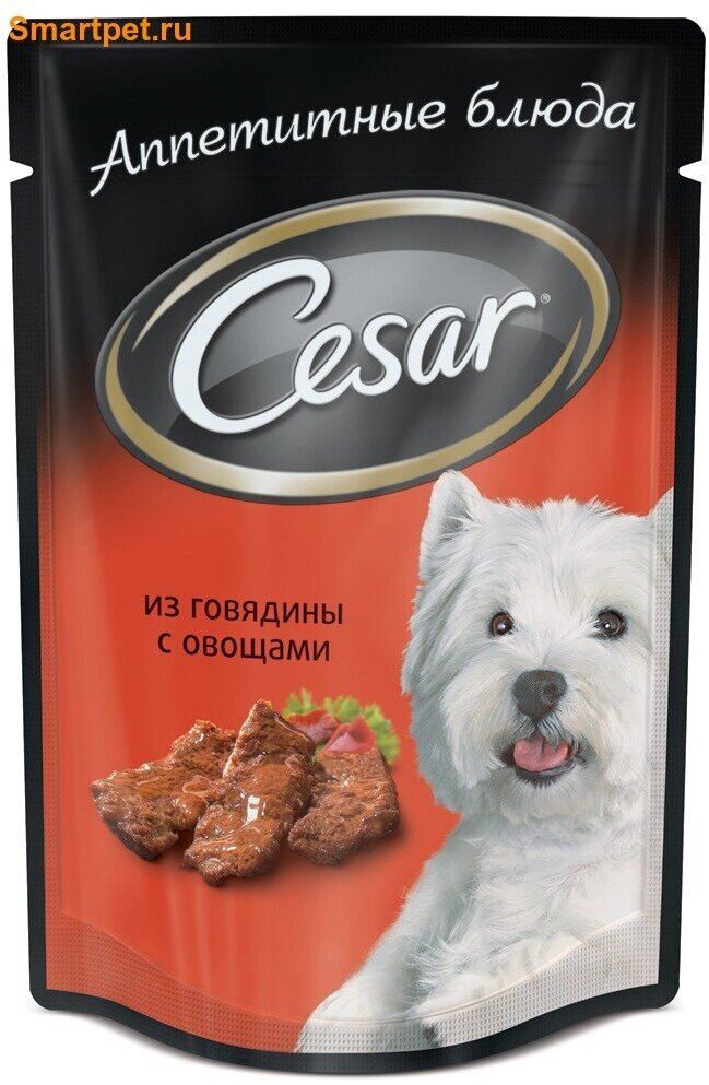 Влажный корм для взрослых собак Cesar с говядиной и овощами в соусе 1 уп. х 28 шт. х 85 г